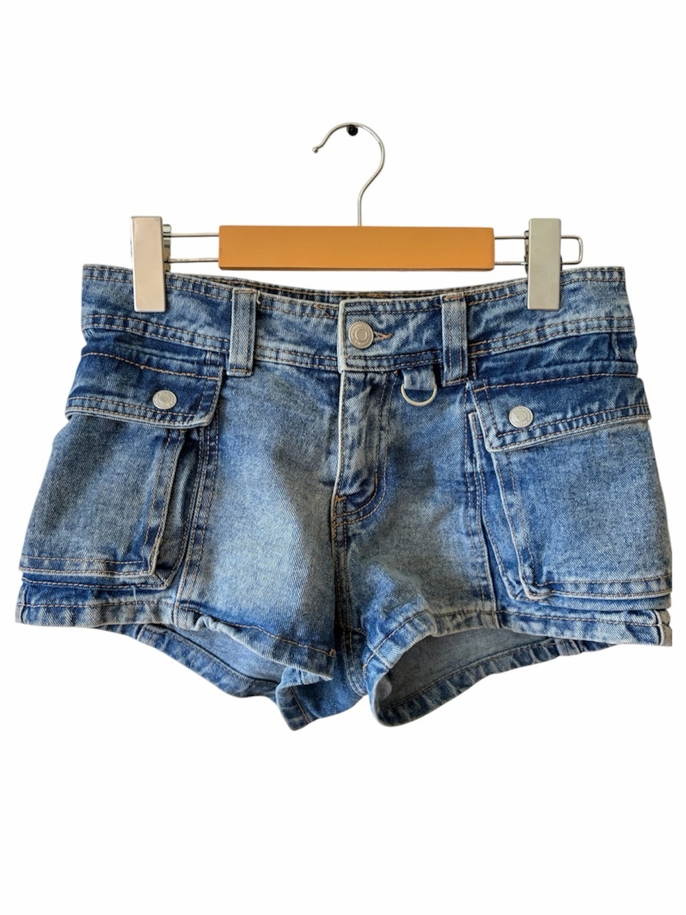 Aeropostale Y2K Low Rise Utility Denim Micro Mini Shorts Blue Cargo Pocket Jean